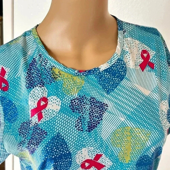 Flex Scrub Top Breast Cancer Awareness Stretchy W/Side Seam Pockets Size Large - Picture 4 of 9